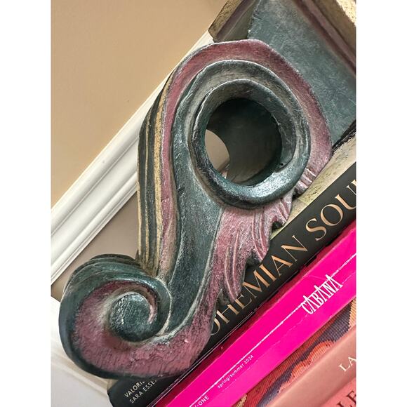 Vintage Wall Sconce Corbel Shelf solid wood Mexico blue burgundy 11x5” drape - Picture 10 of 16